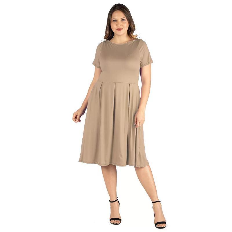 Plus Size 24Seven Comfort Apparel Ruffled Midi Skater Dress, Womens Brown Product Image