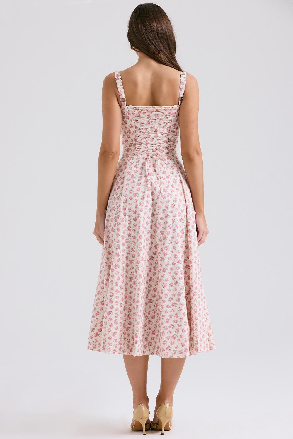 Carmen White Rosebud Print Cotton Bustier Sundress Product Image