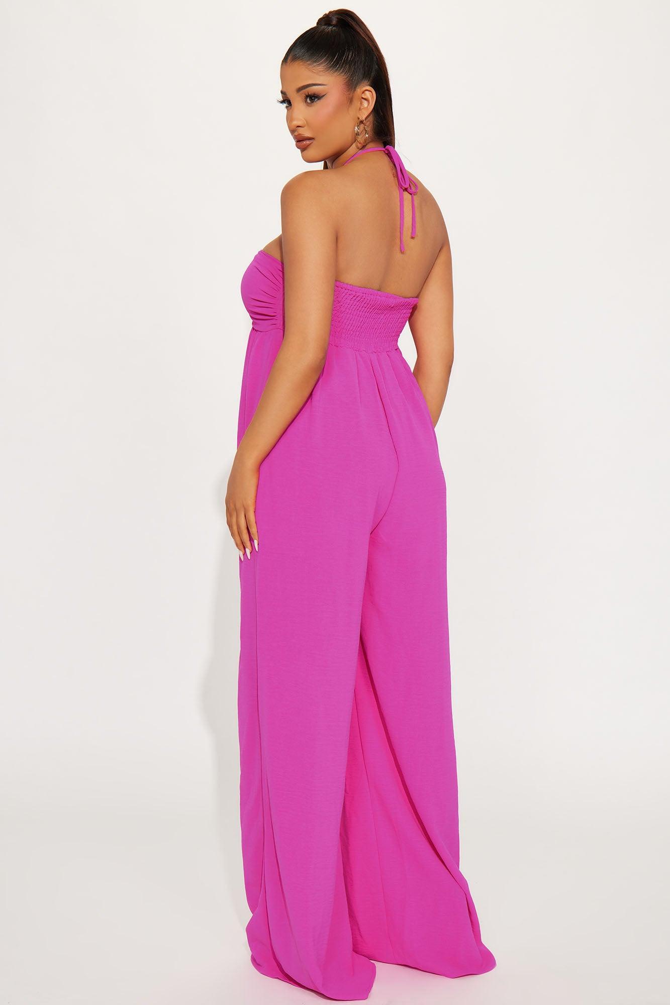 Cabana Beach Jumpsuit - Hot Pink Product Image