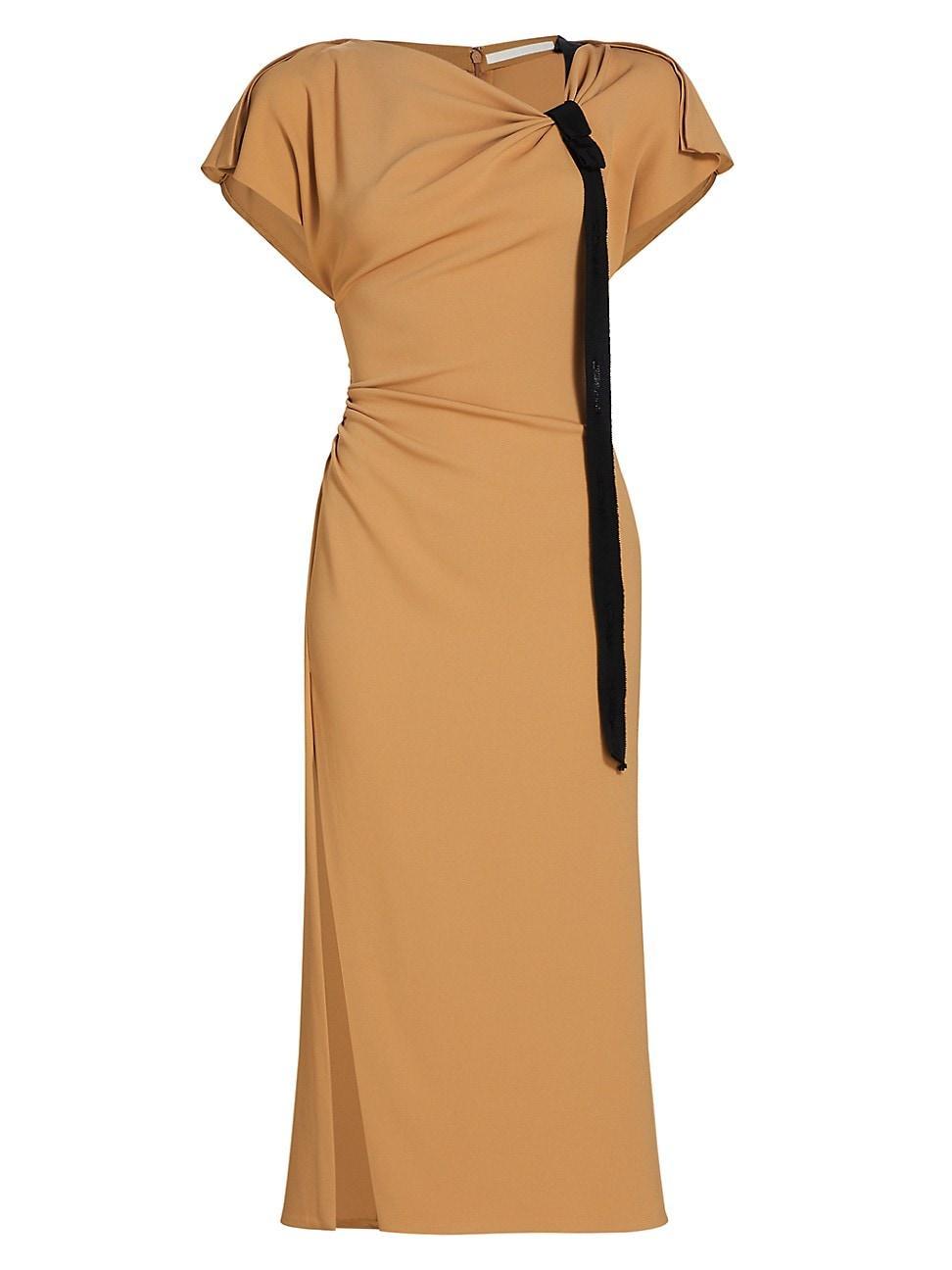 Womens Draped Neck Tie-Detail Crepe Dress Product Image