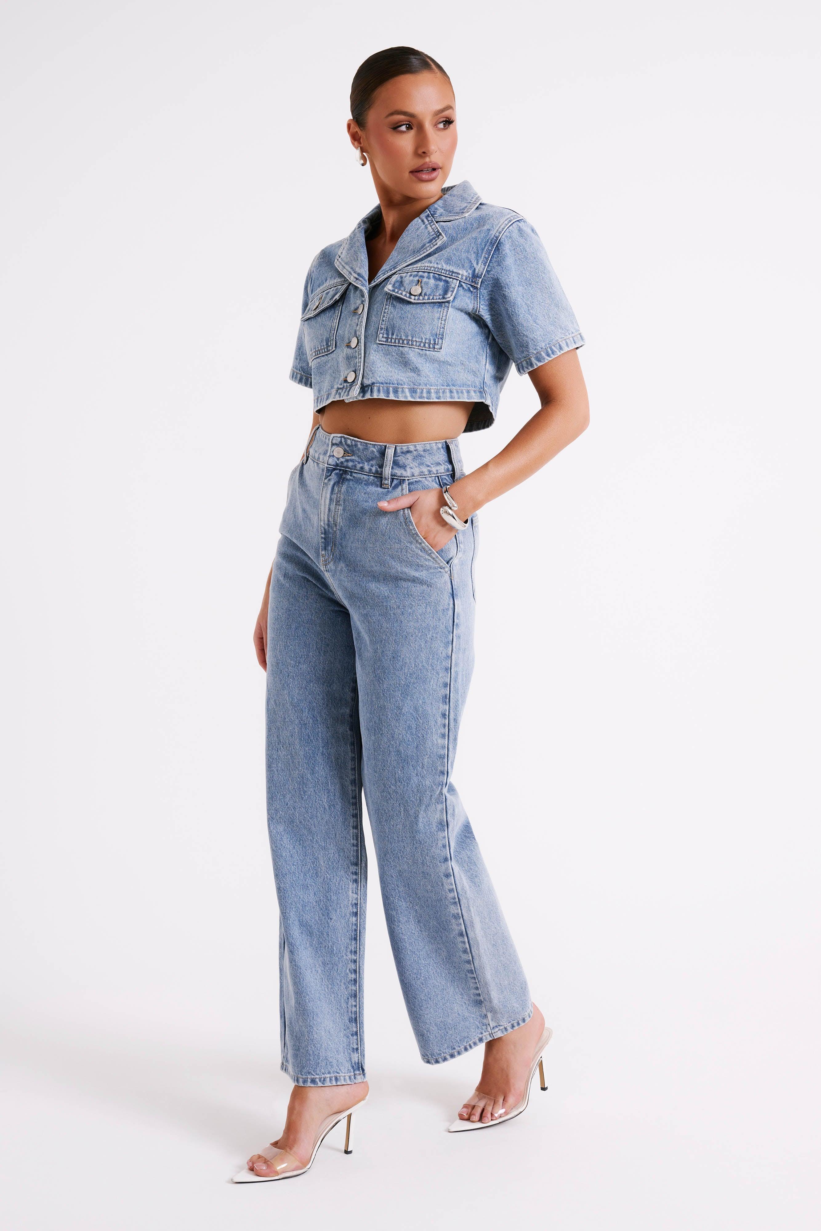 Annabelle Denim Crop Shirt - Vintage Blue Product Image