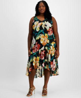 Plus Size V-Neck Ruffled High-Low Dress Product Image