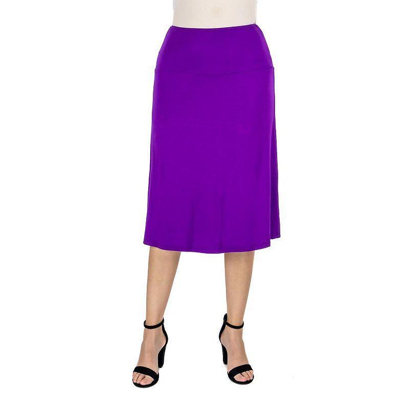 Womens 24Seven Comfort Apparel Solid A-Line Midi Skirt product image