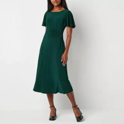 Perceptions Womens Short Sleeve Midi Fit + Flare Dress Product Image