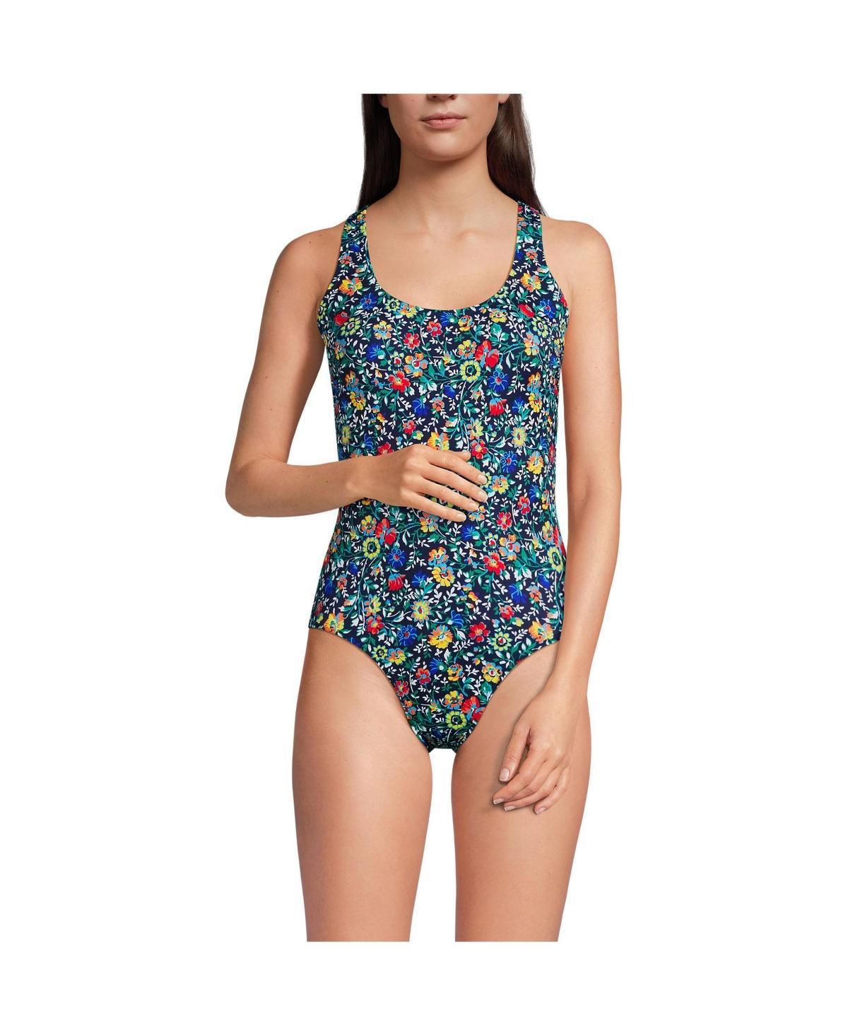 Lands End Womens Chlorine Resistant Scoop Neck X-Back High Leg Soft Cup Tug less Sporty One Piece Swimsuit Product Image