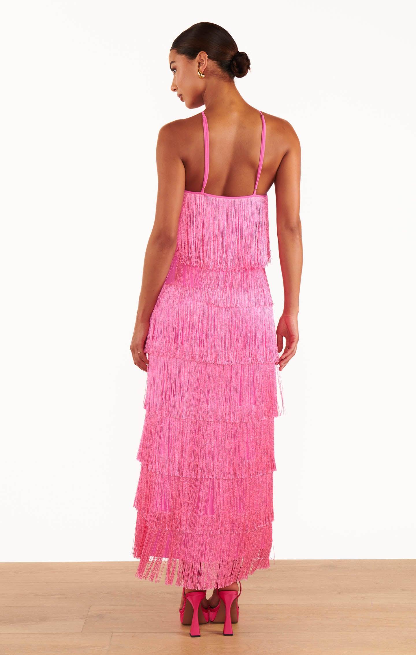 Gatsby Maxi Dress ~ Pink Fringe Product Image