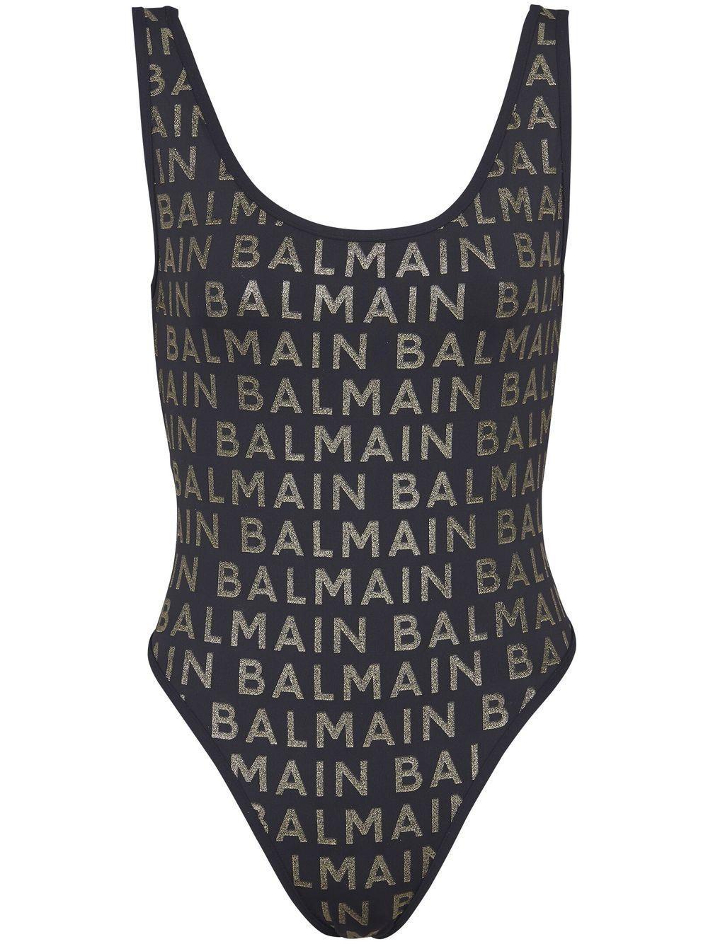 Logo-print Sleeveless Swimsuit In Black,gold Product Image