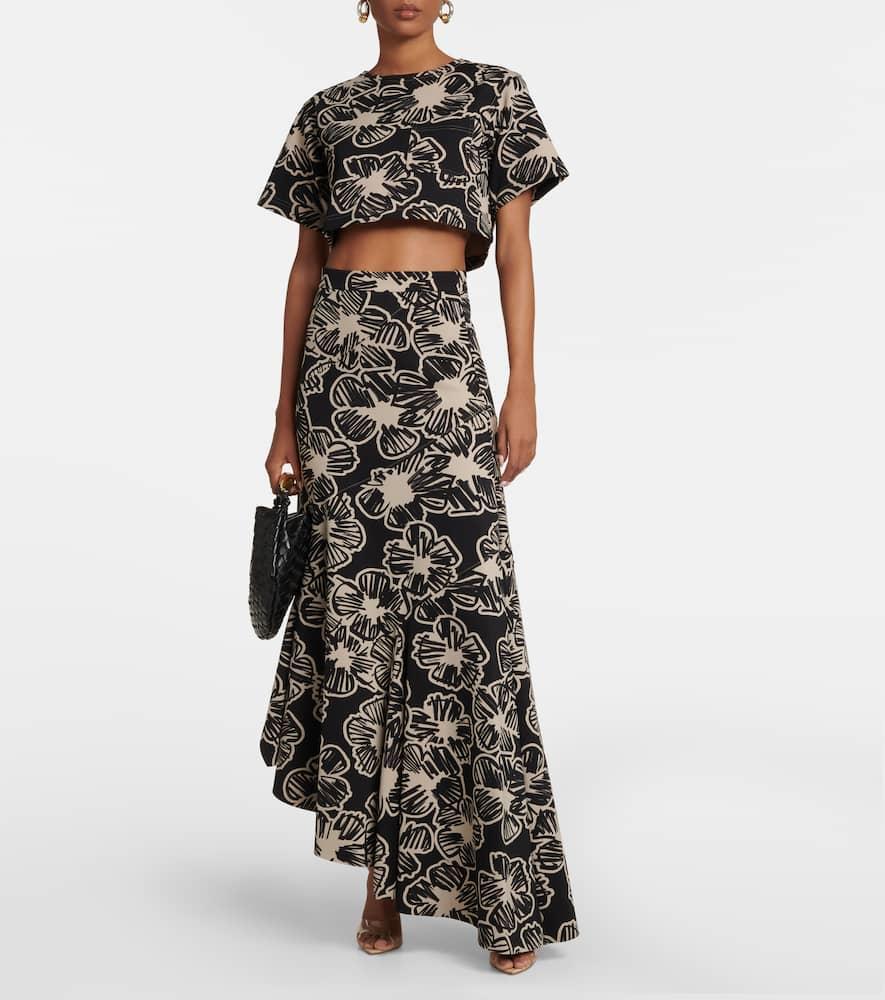 Asymmetric Printed Maxi Skirt In Black Product Image