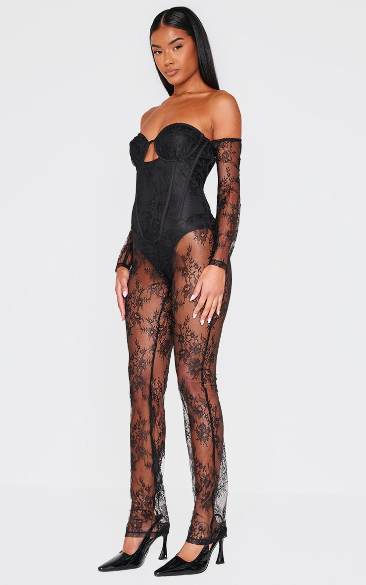 Black Lace Corset Detail Bardot Jumpsuit Product Image