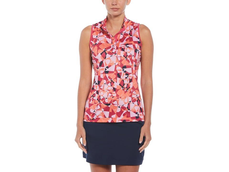 Callaway Geometric Floral Sleeveless Top (Pink Peacock) Women's Clothing Product Image