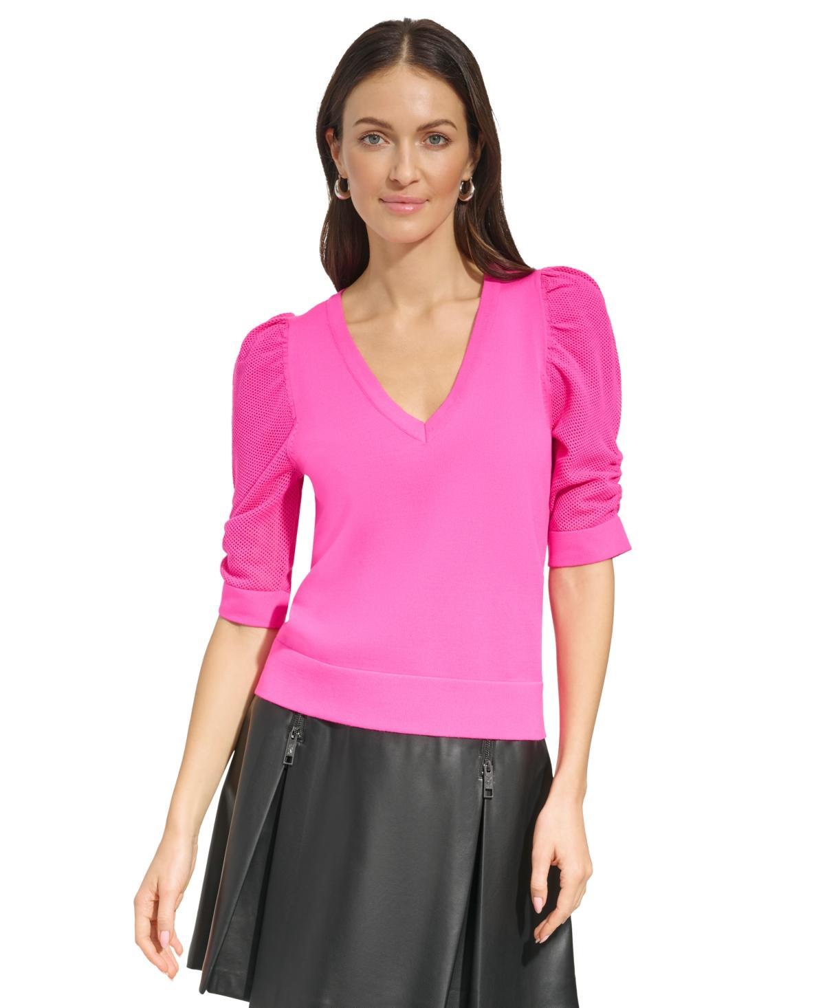 Dkny Womens Puff-Sleeve V-Neck Sweater Product Image