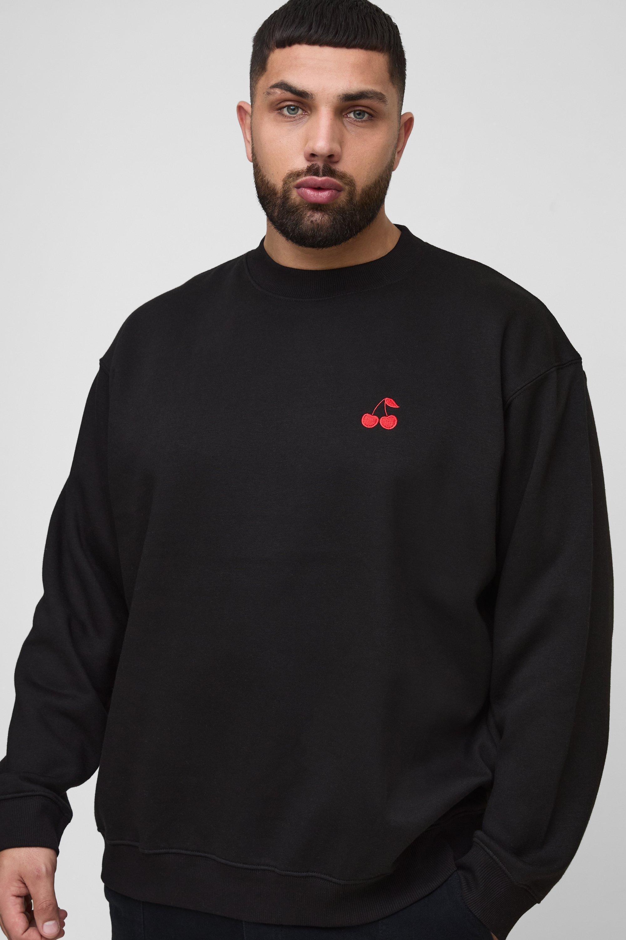 Plus Cherry Extended Neck Embroidered Sweat | boohooMAN USA product image