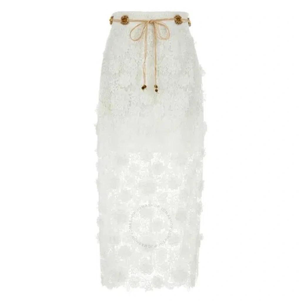 Raie Belted Guipure Lace Midi Skirt In Ivory Product Image