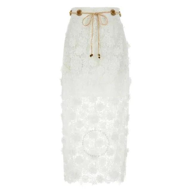 Raie Belted Guipure Lace Midi Skirt In Ivory Product Image