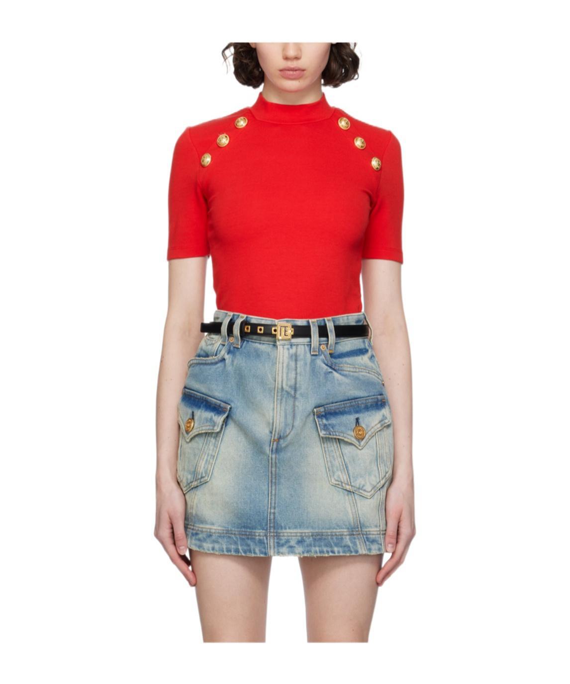 BALMAIN Red Button T-shirt In 3cf Rouge Product Image