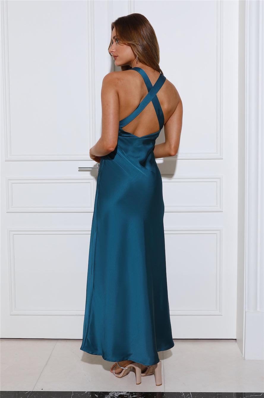 Unconditional Love Satin Maxi Dress Teal Product Image