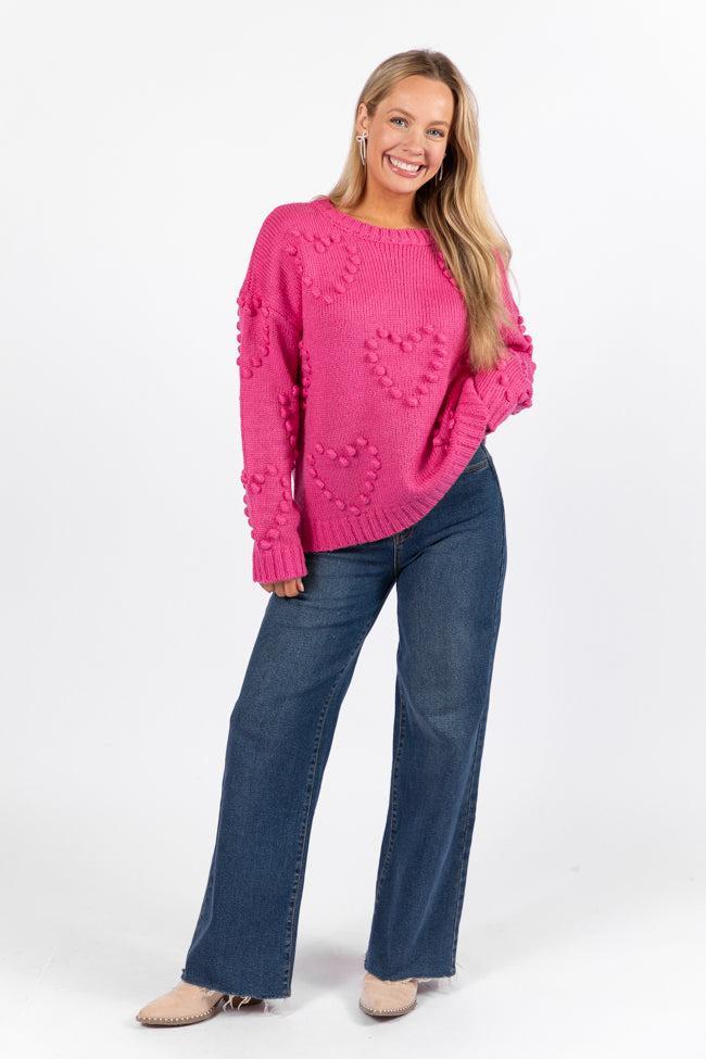 Adore You Hot Pink Oversized Heart Pom Sweater SALE Product Image