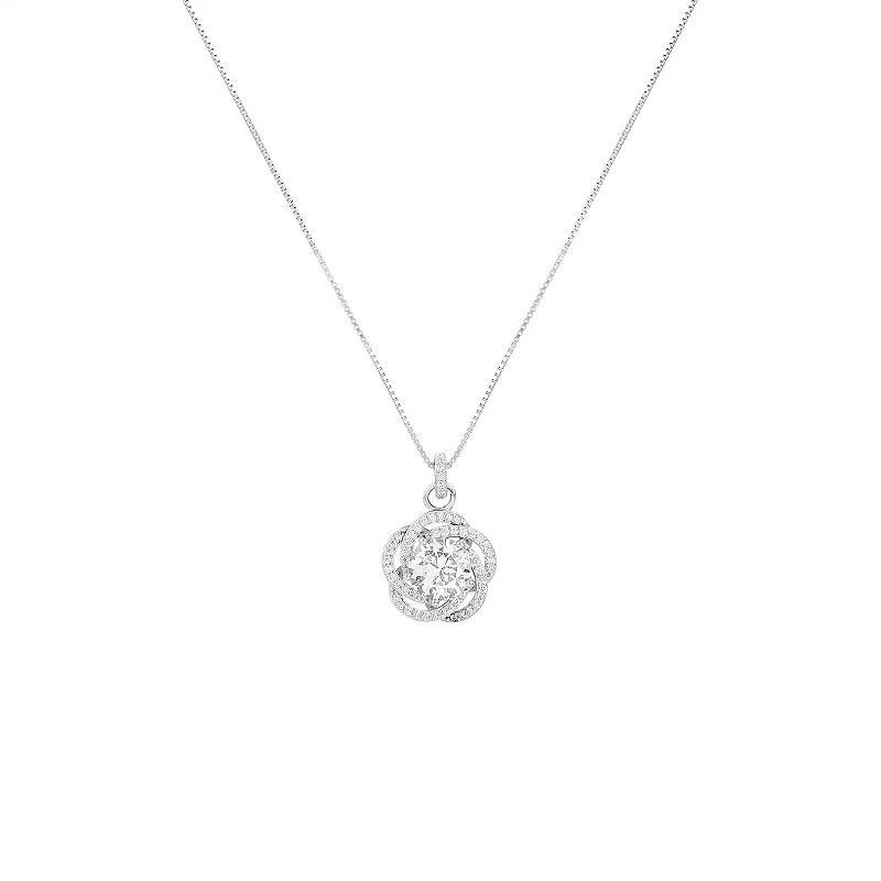 PRIMROSE Sterling Silver Cubic Zirconia Love Knot Pendant Necklace, Womens White Product Image