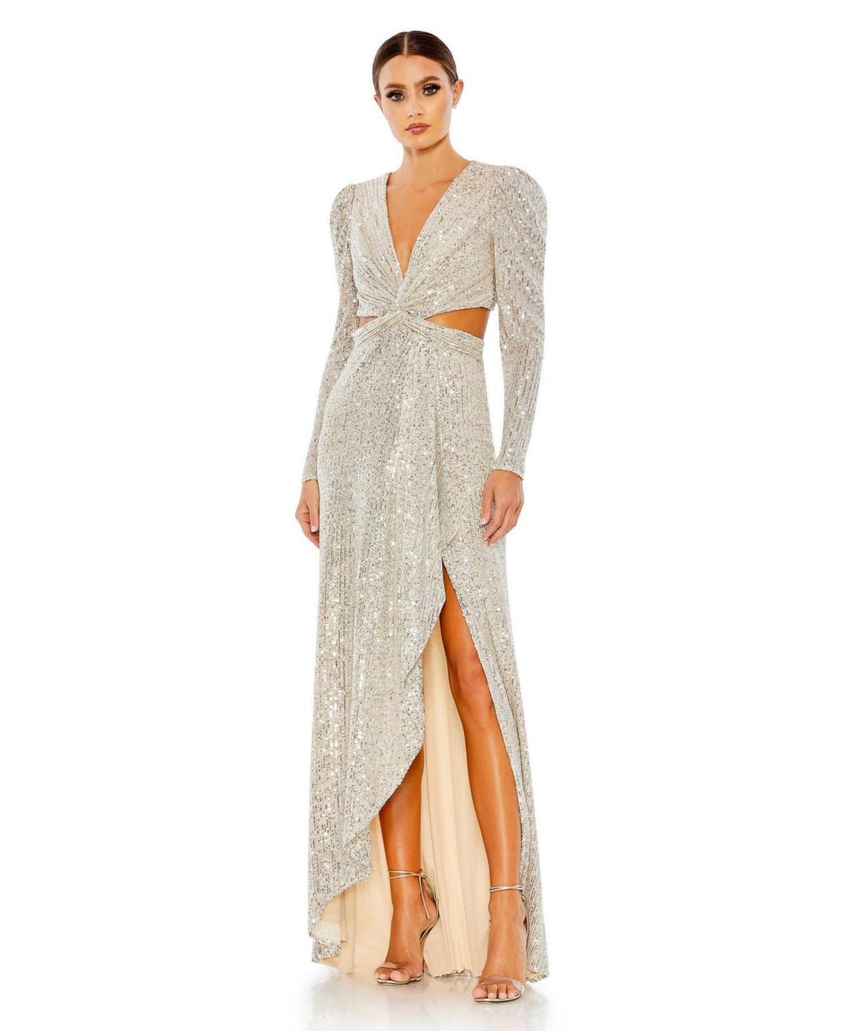 Womens Ieena Sequined Criss Cross Long Sleeve Gown product image