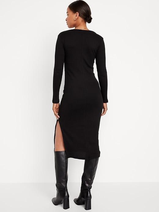 Twist-Front Rib-Knit Midi Dress Product Image