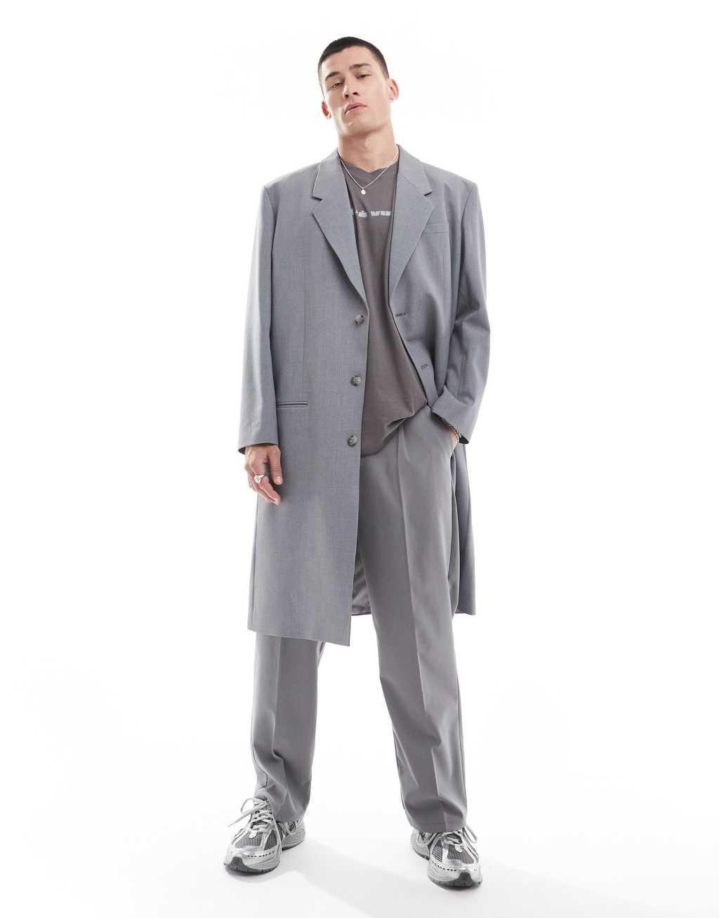 ASOS DESIGN dressy oversized dad coat in gray  Product Image