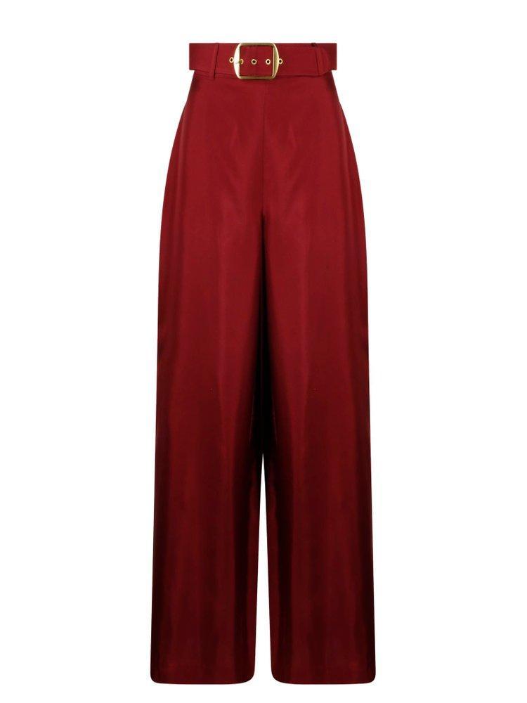 ZIMMERMANN Luminosity Belted Wide-leg Silk Pants In Burgundy Product Image