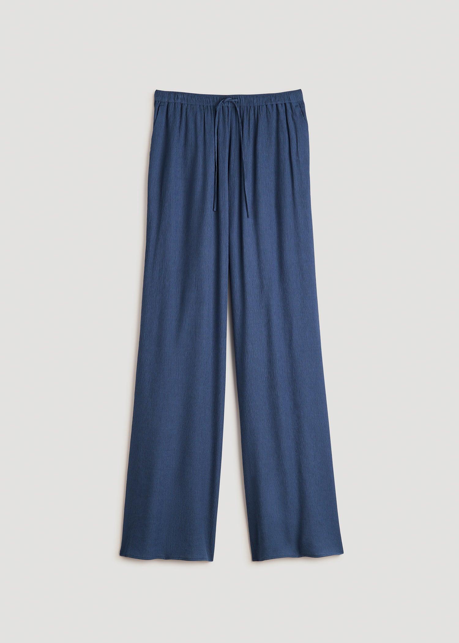 Crinkle Pull-on Wide-leg Pants for Tall Women in Steel Blue Product Image