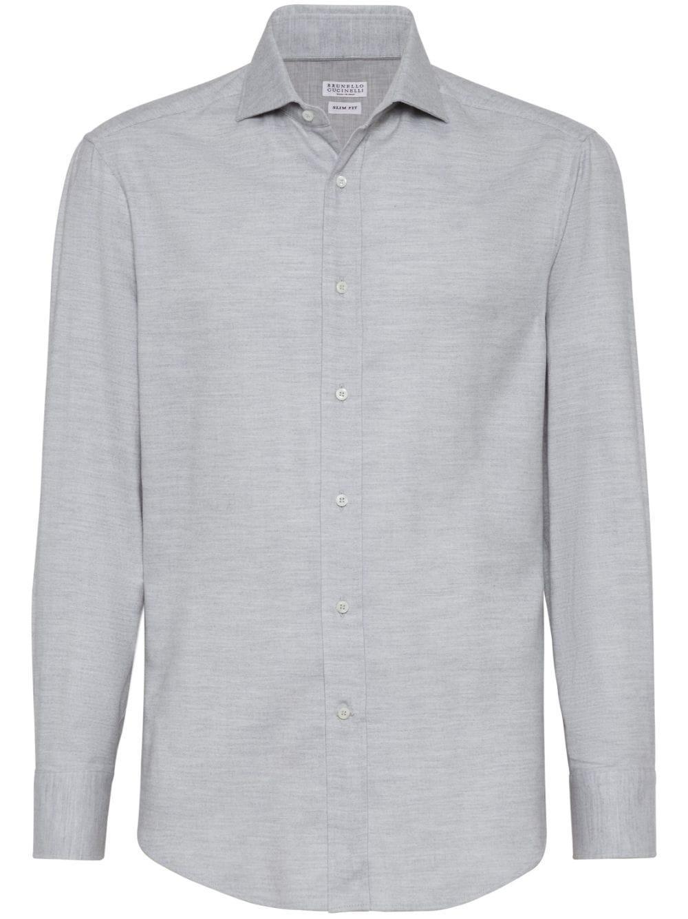 BRUNELLO CUCINELLI Stretch-cotton Chevron Slim-fit Shirt In Grey Product Image