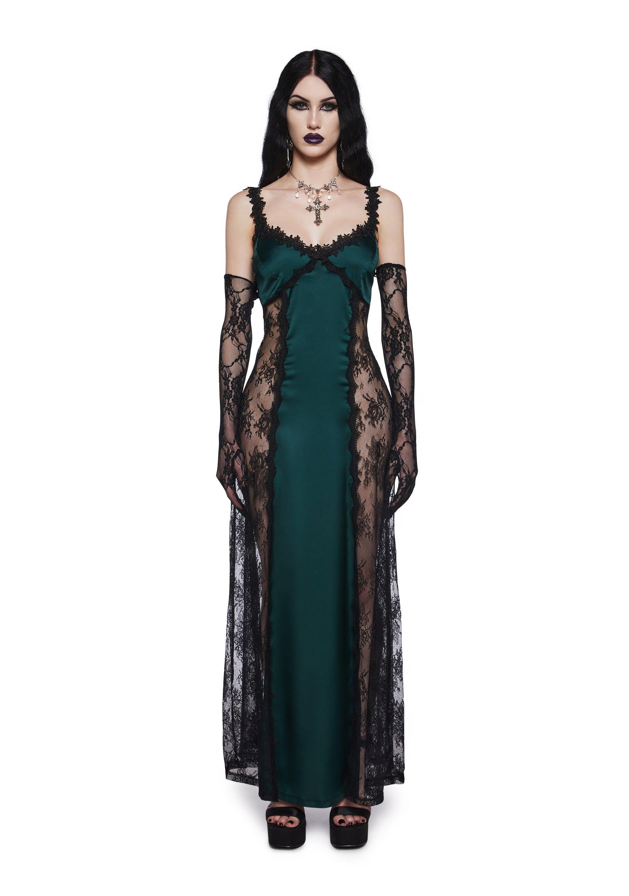 Satin Sheer Floral Lace Maxi Dress Widow - Green product image