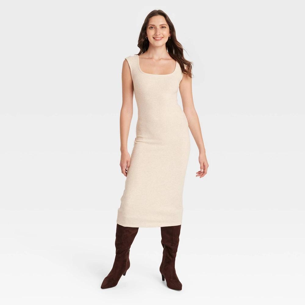 Womens Knit Midi Bodycon Dress - Universal Thread Heather Beige XL Product Image