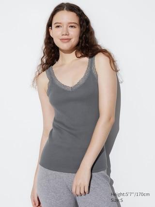 Womens 2-Way Stretch Ribbed Lace Tank Top Gray 2XL UNIQLO US Product Image