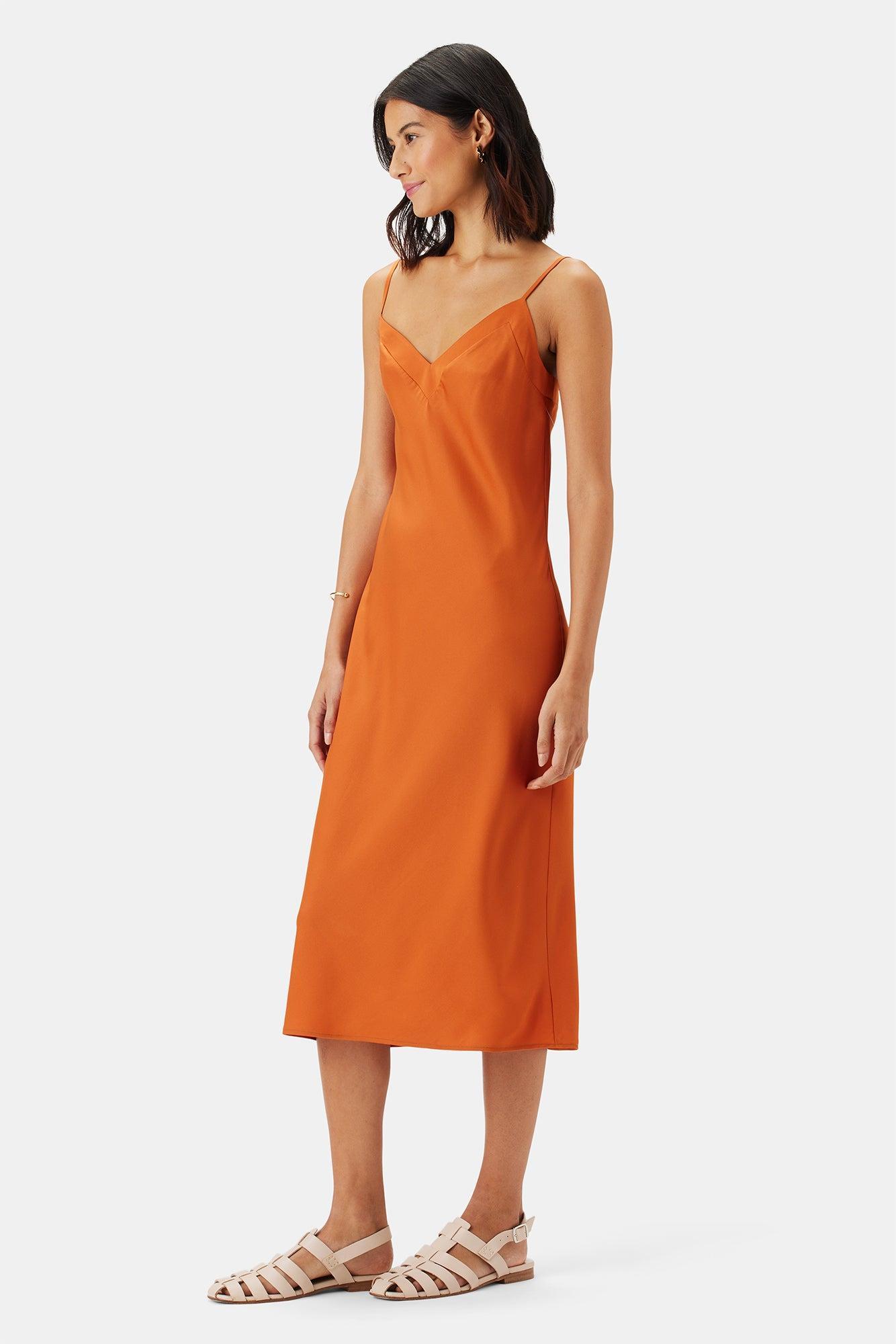 Briana Washable Silk Dress - Sunset Orange Product Image