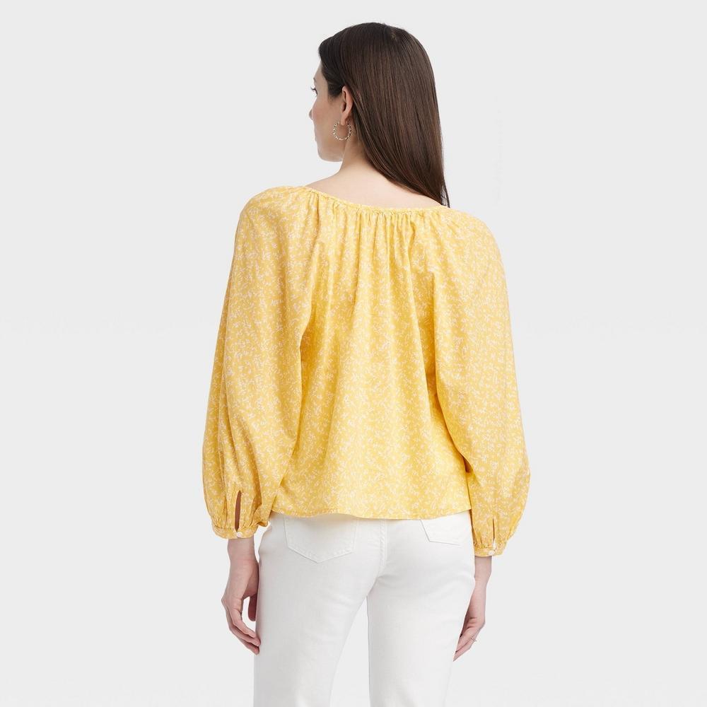 Womens Long Sleeve Blouse - Universal Thread Yellow Floral Product Image