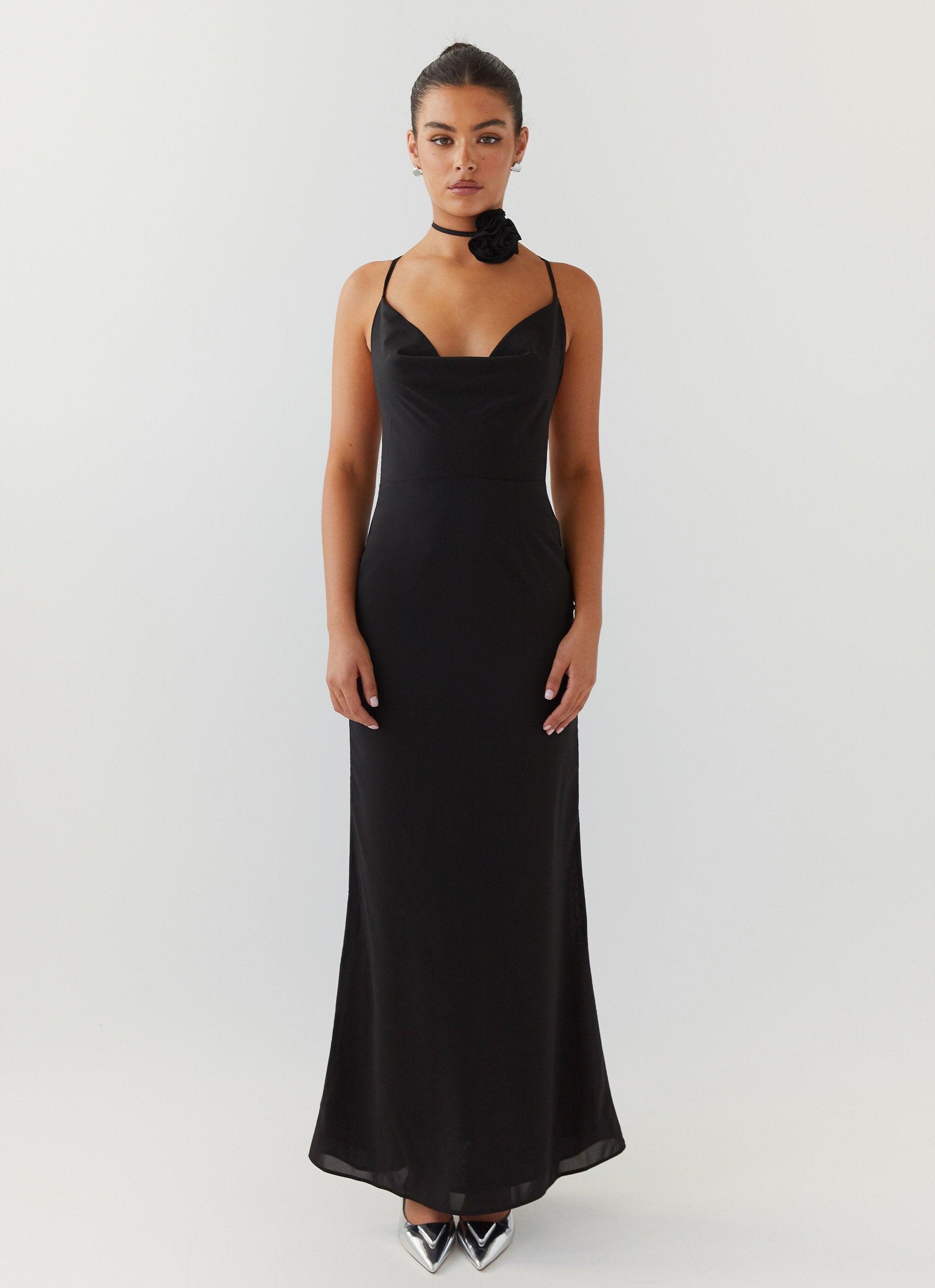 Royal Charm Rose Maxi Dress - Black Product Image