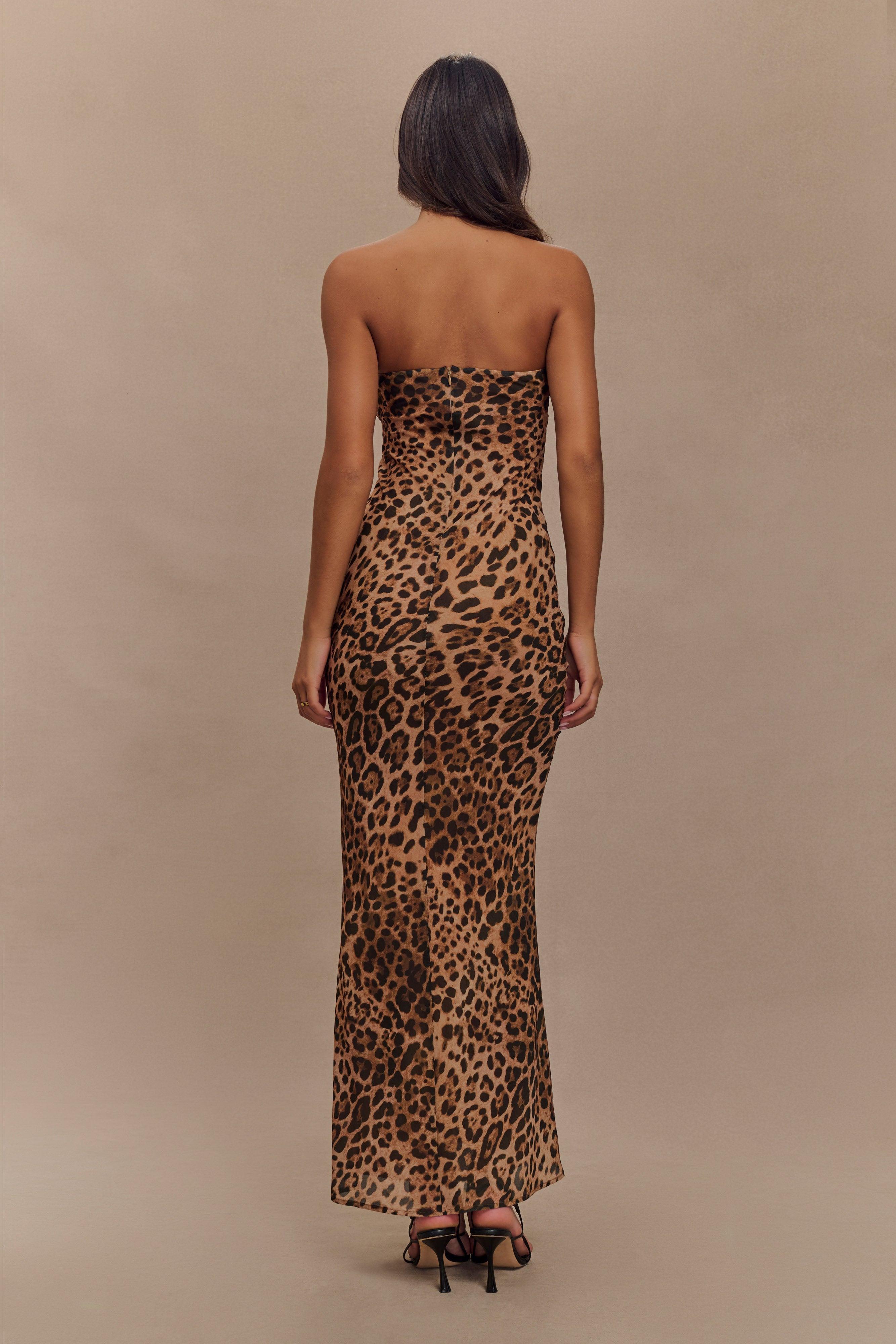 Breanna Strapless Chiffon Maxi Dress - Leopard Print Product Image