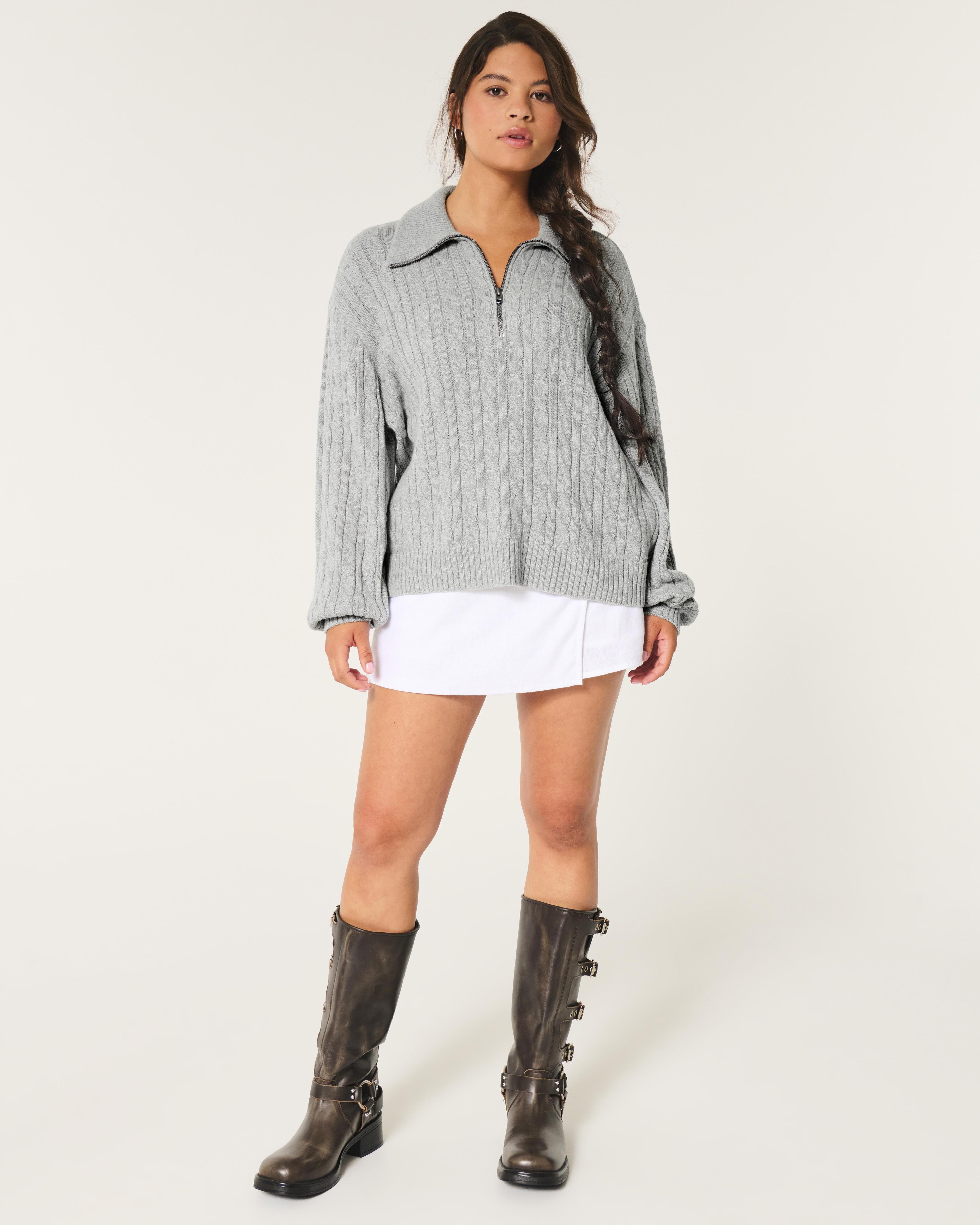 Oversized Cable-Knit Half-Zip Sweater Product Image