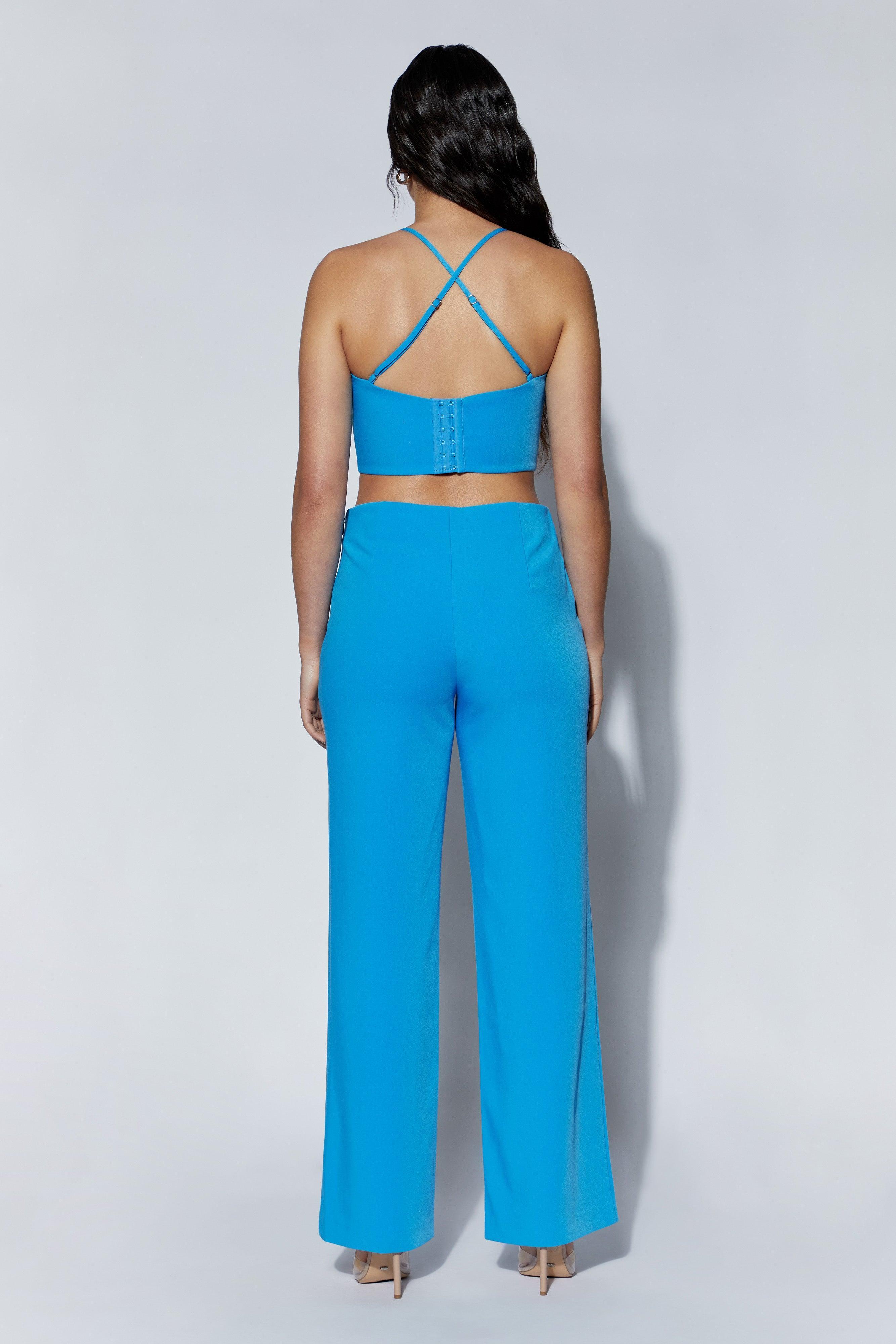 Bahar Mid Rise Wide Leg Strap Pant - Azure Blue Product Image