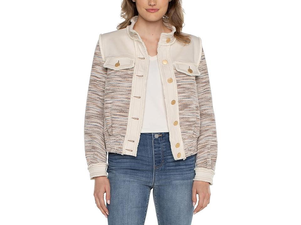 Liverpool Los Angeles Cropped Denim Boucle Mix Fray Jacket (Ecru ) Women's Vest Product Image