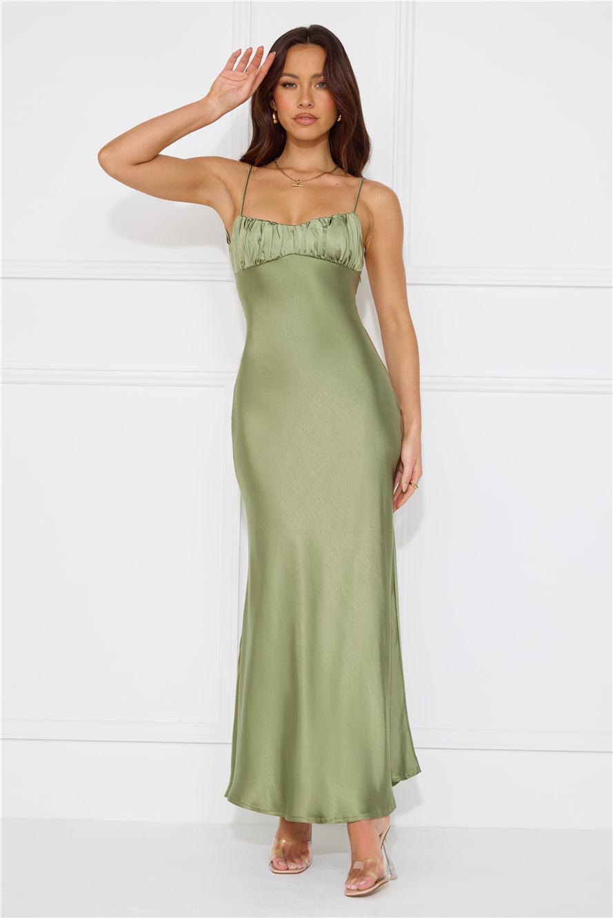 Silk Shimmers Satin Maxi Dress Olive Product Image