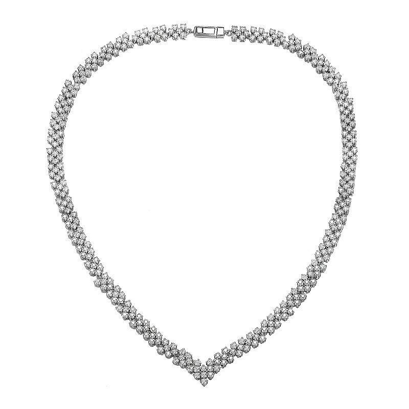 Sterling Silver Cubic Zirconia 3-Row Necklace, Womens Product Image