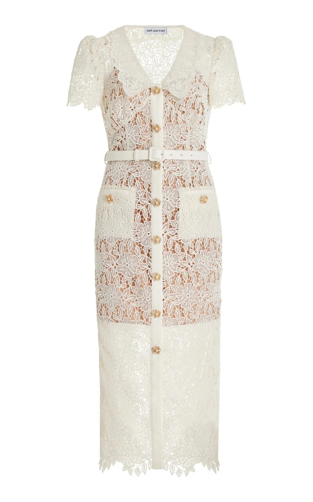 Floral Lace Midi Dress In White Product Image