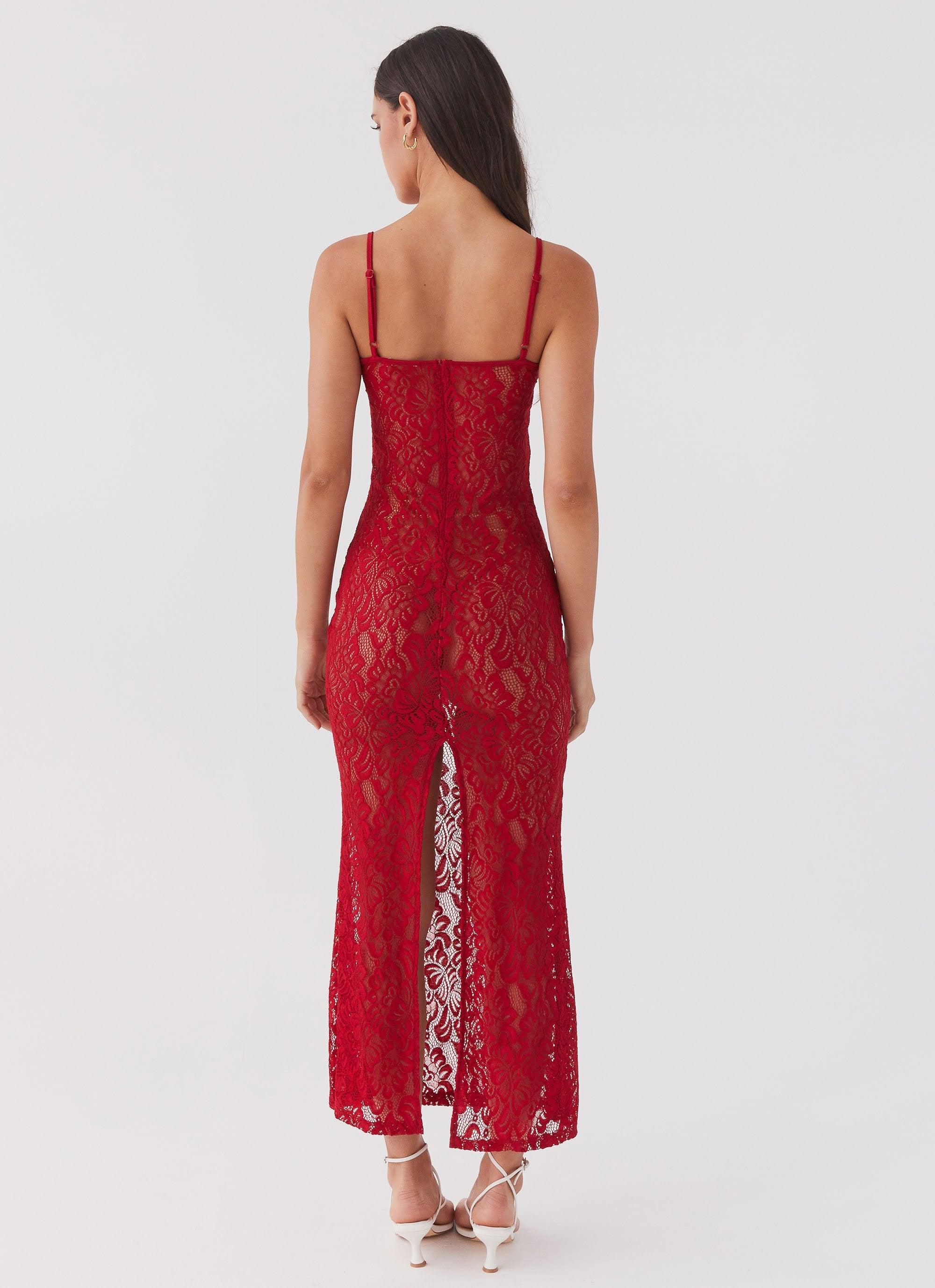 Leona Lace Maxi Dress - Red Rose Product Image