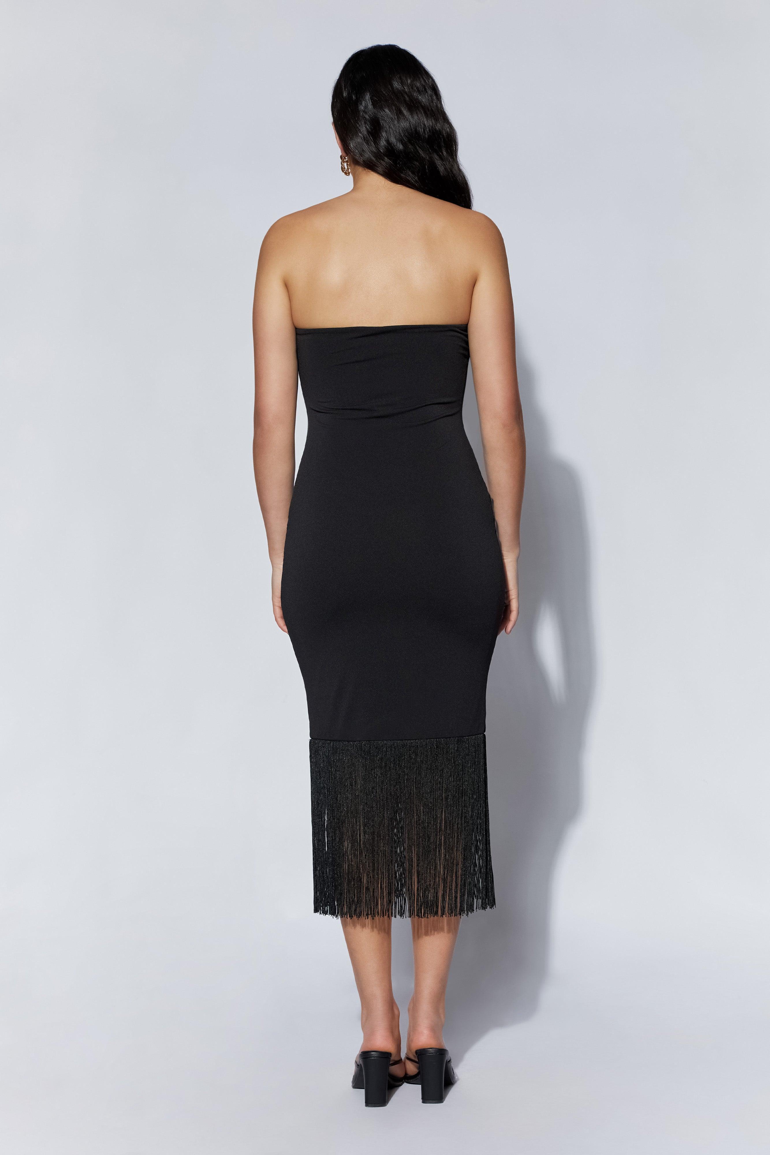 Zarina Strapless Fringe Dress - Black Product Image