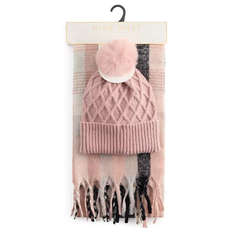 Womens Nine West Chevron Stripe Hat and Scarf Set Product Image