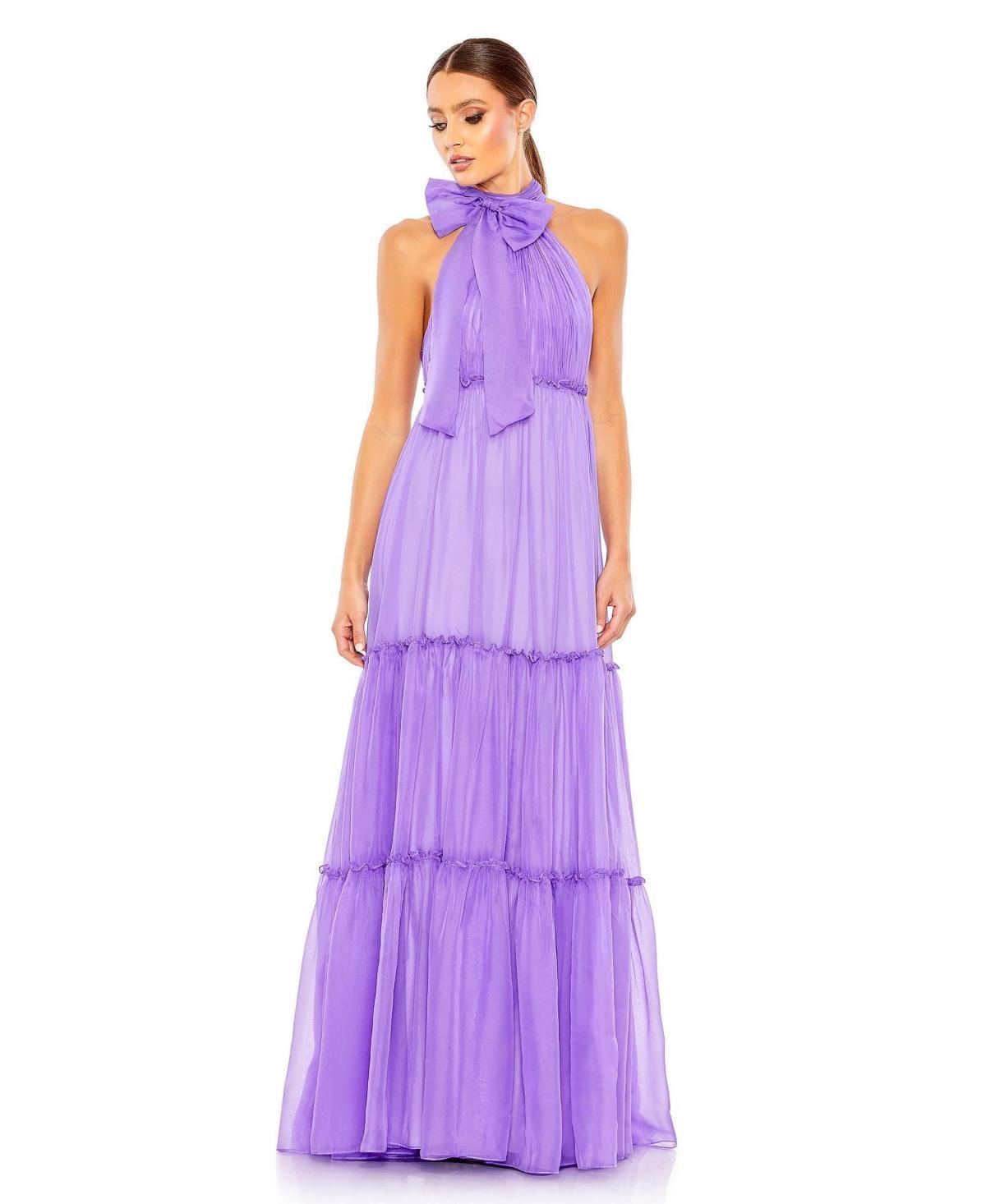 Womens Tie-Neck Tiered Halter Gown Product Image