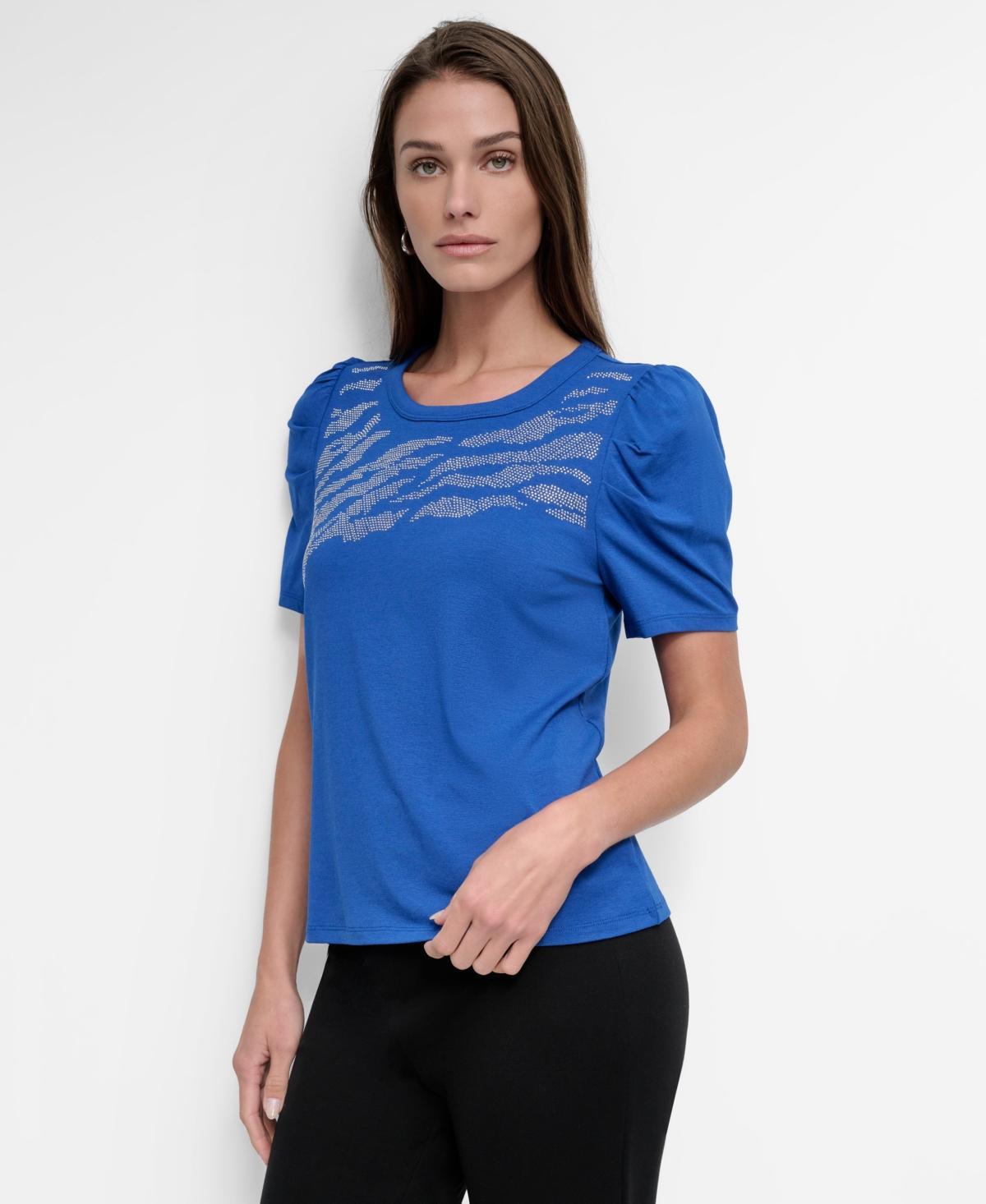 Dkny Womens Embellished-Front Crewneck Short-Sleeve Top Product Image