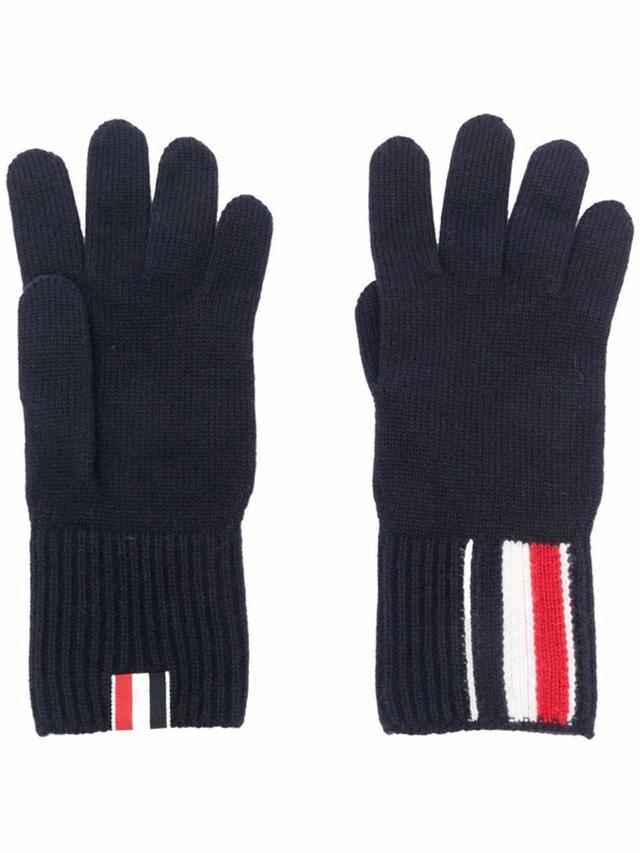 THOM BROWNE Rwb Stripe Merino Wool Gloves In Blue Product Image