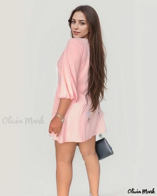 Olivia Mark – Relaxed-fit, Casual Solid Color Long Sleeve Shirt Dress with a Loose Neckline Product Image