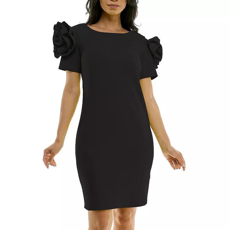 Womens Nina Leonard Shoulder Flower Ruffle Mini Sheath Dress Product Image