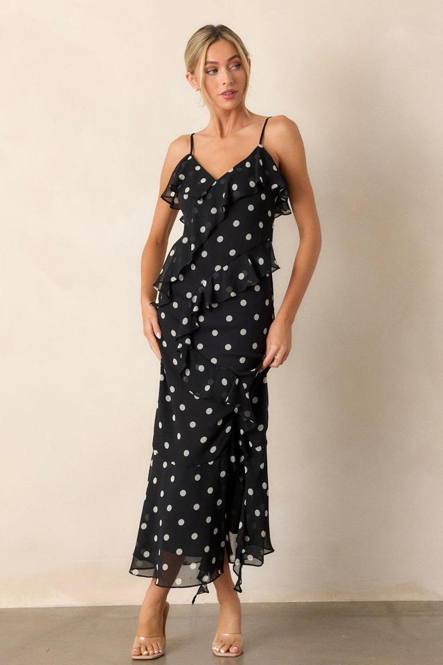 Mystic Moon Black Polka Dot Ruffle Maxi Dress Product Image